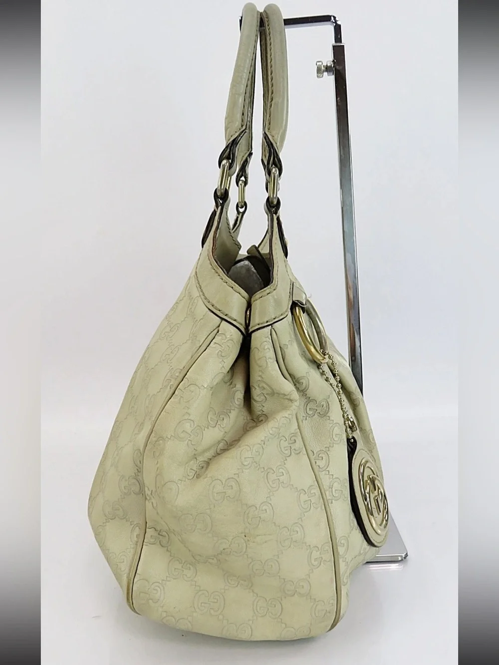 Gucci Cream GG Canvas Shoulder Bag with Gold Hardware